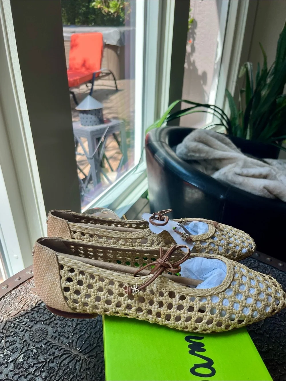 SAM EDELMAN MARCIE BALLET FLATS IN BLEACHED BEECHWOOD TAN WEAVE 8.5